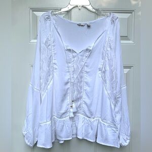 CATO Women's Long Sleeve Blouse Size 18/20 W White Top Shirt Lace Detail Boho